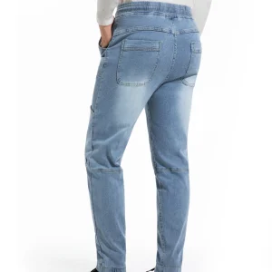 Elastic waist comfort jeans, street style,