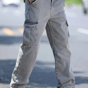 Men's multi-pocket denim work pants,