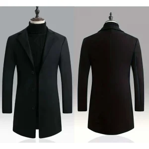 Men s Classic Wool Blend Pea Coat with Notched Lapel Collar