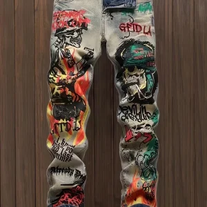 European and American new trend fashion washed printed jeans