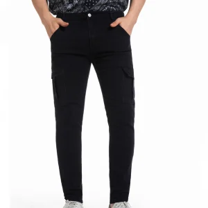 Mens Mid-high waist black workwear stretch jeans,