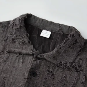 Men s Casual Vintage Distressed V-neck Button Up