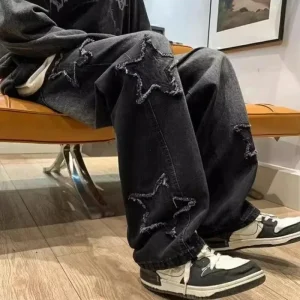 Fashion Stars Towel Embroidery Brown Men Jeans