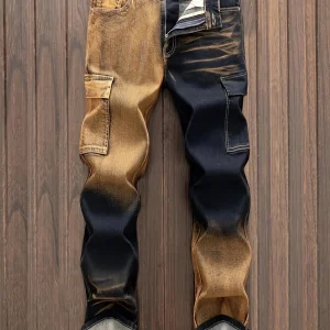 The new trend  camouflage  washed jeans.